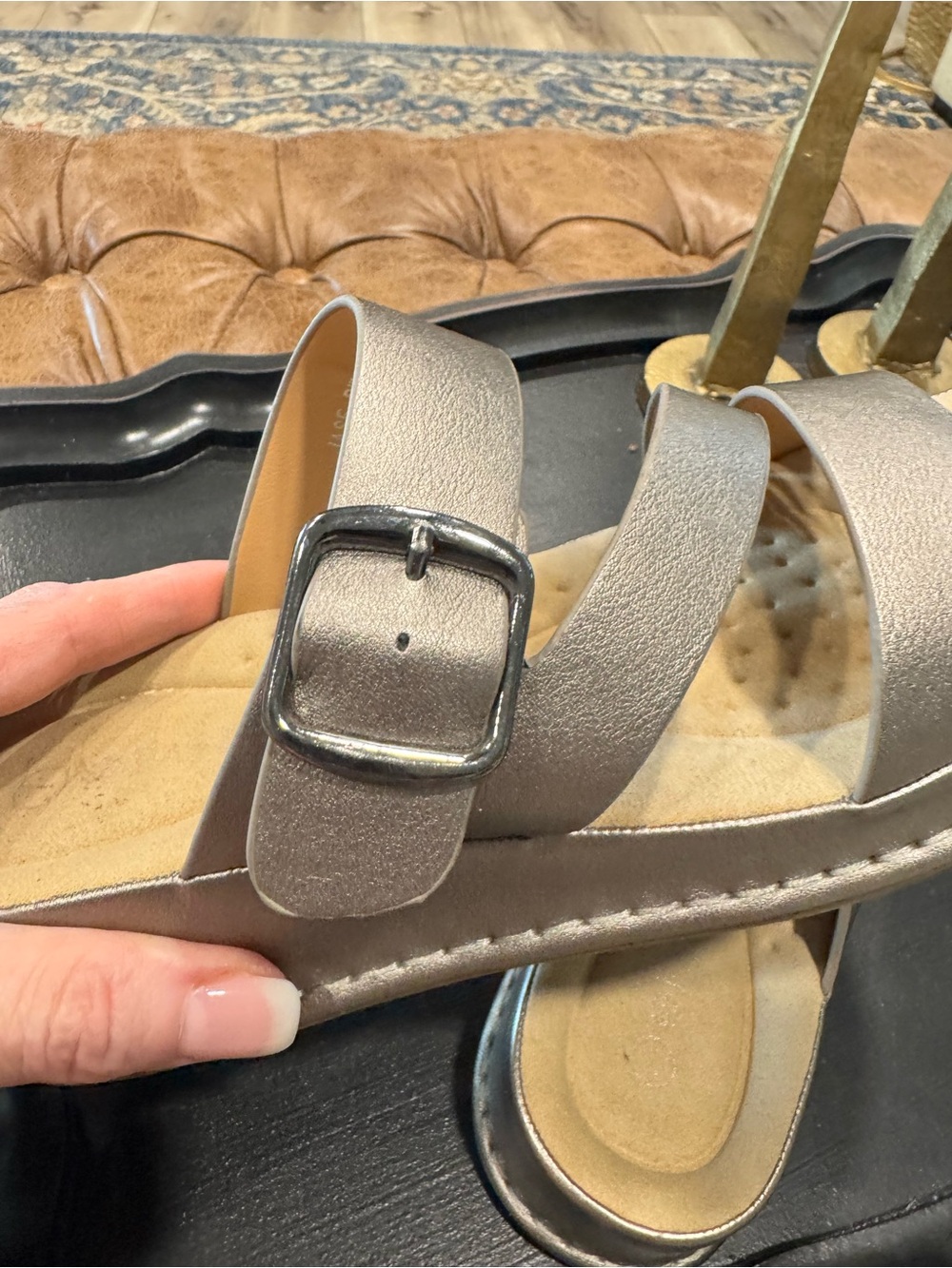 Patrizia Triple-Strap Metallic Silver Slide Sandals for Women - Picture 4 of 8